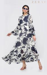 Navy Floral Full Dress